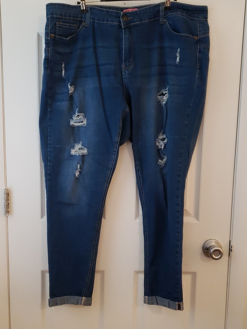Plus-Size Distressed Blue Women’s Wax Jeans